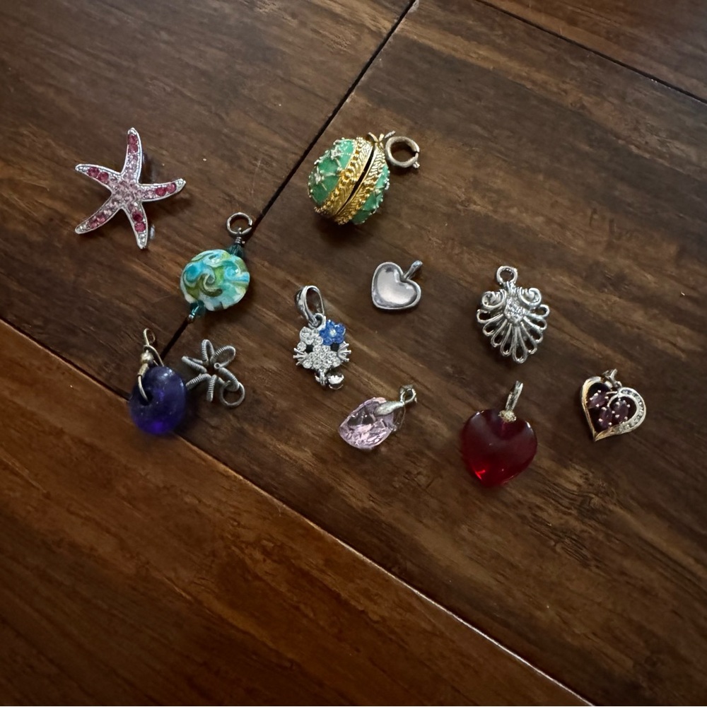 Y2K Charms SET Pendant Crystal Silver Heart Kitty Locket Girls Necklace Bracelet